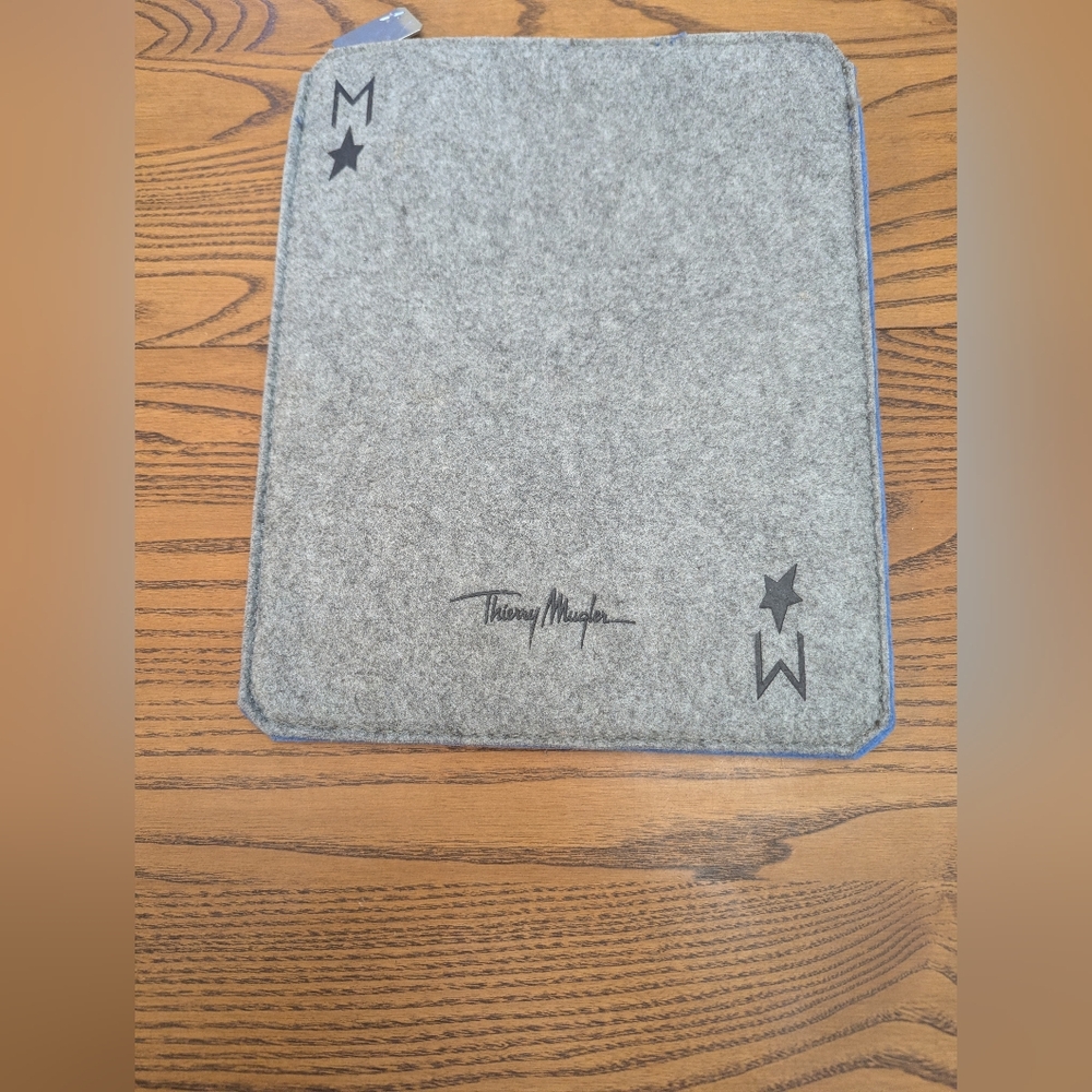 Thierry Mugler Gray Felt Sleeve Tablet Case with Star Details.